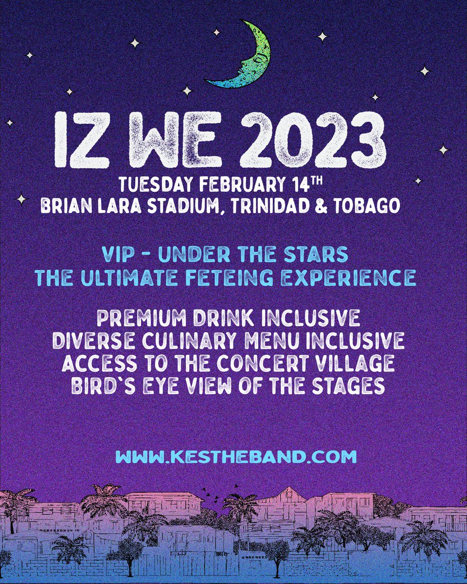 Kestheband's tweet photo. Come experience #IzWe 2023 - The Village and celebrate the Love and Magic of our people ✨
Tue 14 Feb
Brian Lara Stadium
#WeComingHome! ❤
Tickets (TTD)
Courtyard - $450, VIP- $1500, VVIP-$2000
Online tickets at https://t.co/VXMlG3kWxC https://t.co/z6DLHQUzlM