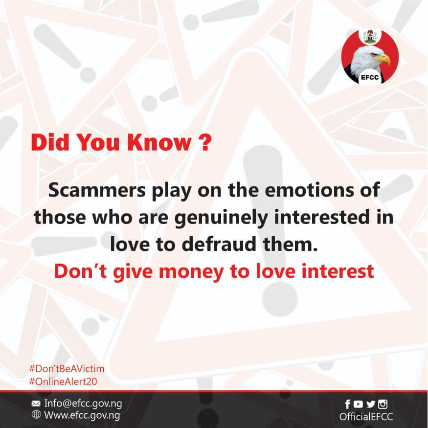 officialEFCC's tweet photo. #DontBeAVictim
#BeAtAlert https://t.co/RigcrjtIlT