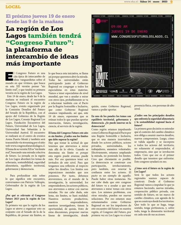 GoreLosLagos's tweet photo. Gobernador de la región de Los Lagos, Patricio Vallespín, compartió entrevista en El Heraldo Austral, en la que profundiza sobre el impacto que tiene Congreso Futuro para la región. https://t.co/l9PoxqkH2p #SinLimtes #CongresoFuturo https://t.co/6atGb56pXK