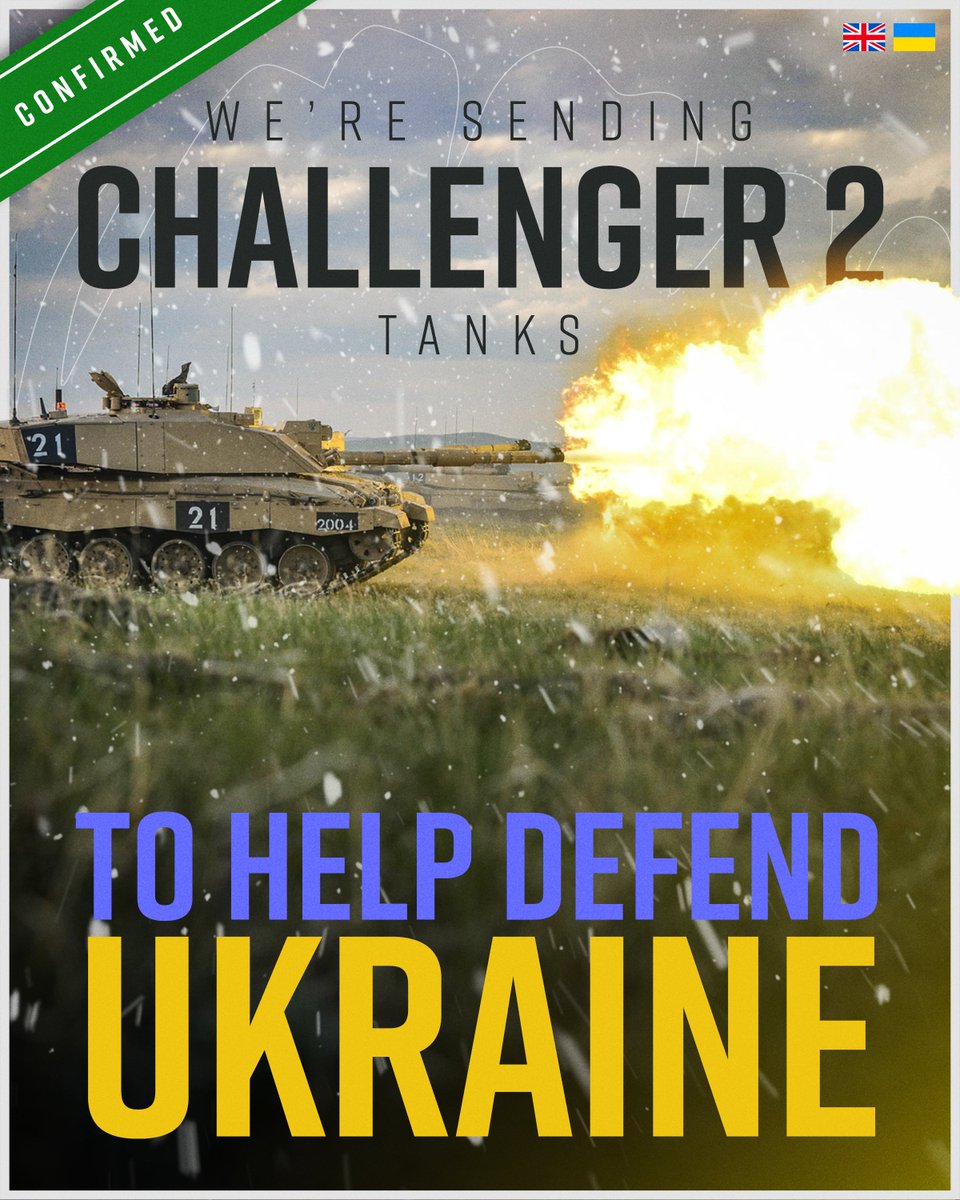 Conservatives's tweet photo. 🇬🇧🇺🇦 CONFIRMED: We're sending British Challenger 2 tanks to Ukraine for the first time.

#StandWithUkraine https://t.co/hQDqqsM7vZ