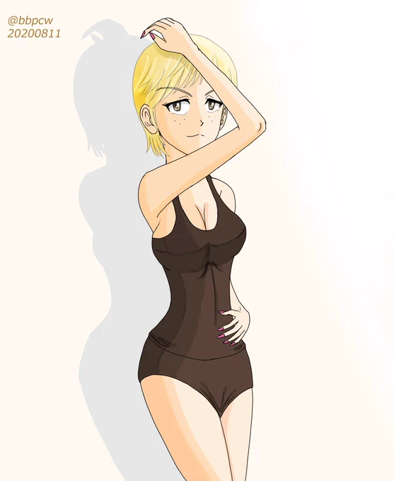 この彩度100の絵で金髪になったナオミさんいいなと思って後に描いたのがこの絵 