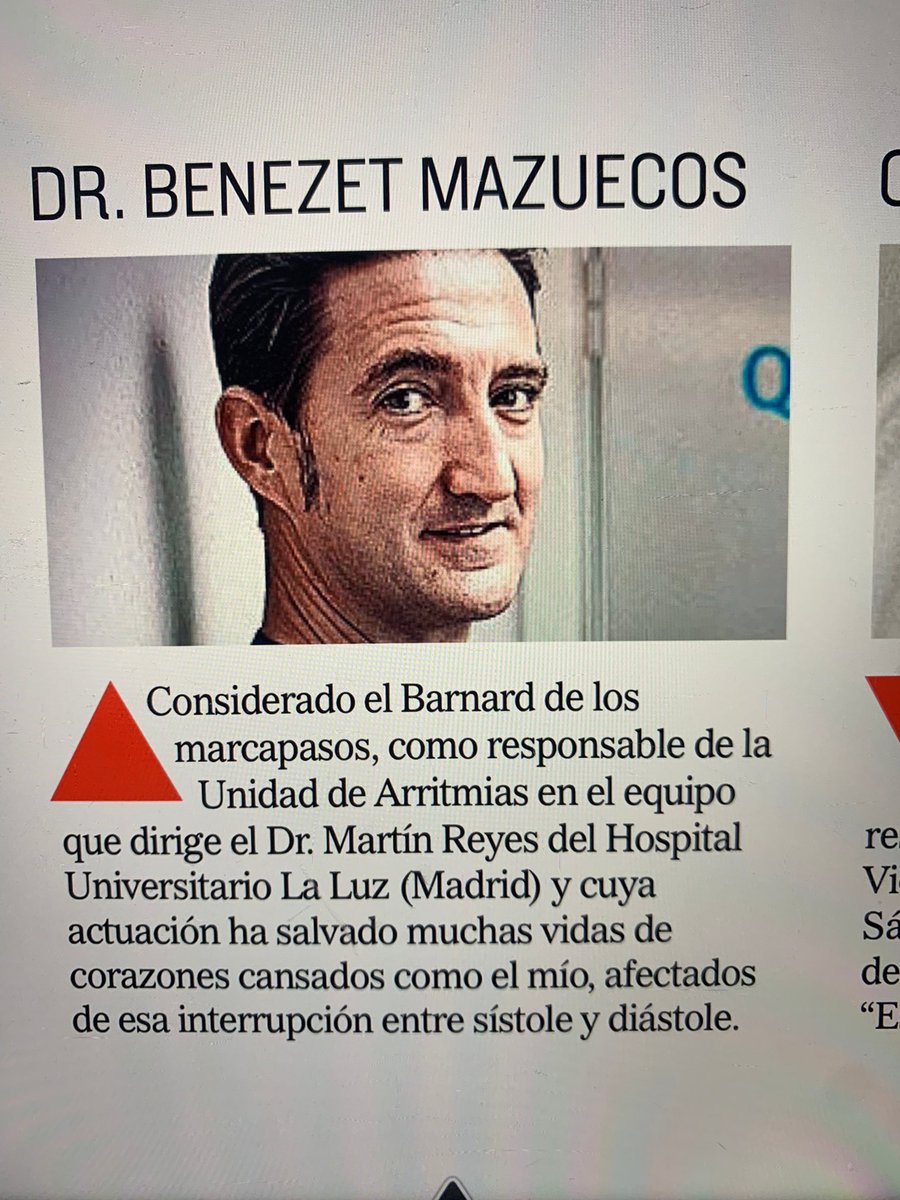 UICARdiologia's tweet photo. Considerado el Barnard de los marcapasos y cuya actuación ha salvado muchas vidas!! 🙌🙌🙌 Hoy en @elmundoes por @JaimePenafiel          Eres un crack @JuanBenezet y toda la unidad de Arritmias del @Hospital_LaLuz @rmartinreyes https://t.co/cznGpgfVYA