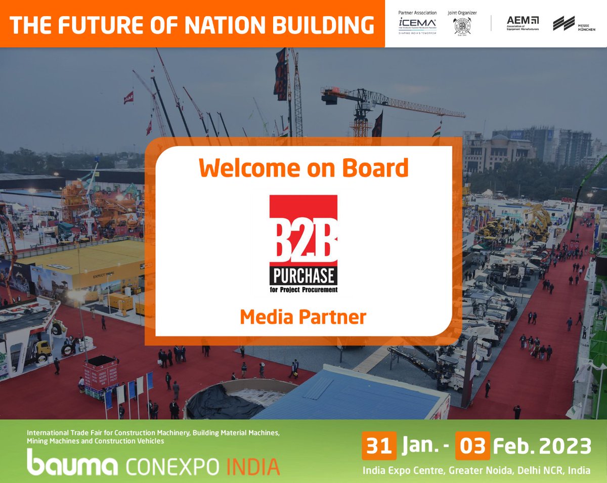 We are delighted to welcome B2BPurchase on board at bauma CONEXPO INDIA 2023

B2BPurchase, the voice of the project procurement community, offers project procurement experts across the globe in-depth knowledge of the market for infrastructure and building materials.