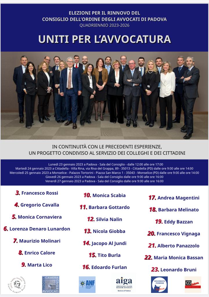 Elezioni COA 2023 <a href="/F_RossiTweet/">Francesco Rossi</a> Presidente <a href="/AnfPadova/">anf padova</a> c'è! <a href="/ANFSindacato/">ANFSindacato</a>  #11 Barbara Gottardo #12 Silvia Nalin