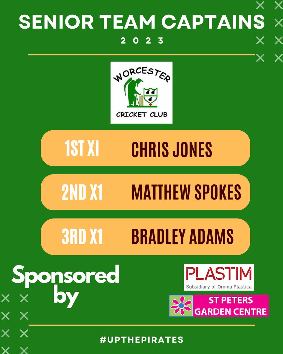 𝐎 𝐂𝐚𝐩𝐭𝐚𝐢𝐧! 𝐌𝐲 𝐂𝐚𝐩𝐭𝐚𝐢𝐧!

<a href="/chrisjones1990/">Chris Jones</a> &amp; <a href="/mattspokes1/">Matt Spokes</a> will continue as captains of our 1st and 2nd XI's this year. We also wish Bradley Adams the best of luck as he takes over the 3rd XI and thank Dom Cook for his efforts last summer. 

#𝐔𝐩𝐭𝐡𝐞𝐏𝐢𝐫𝐚𝐭𝐞𝐬