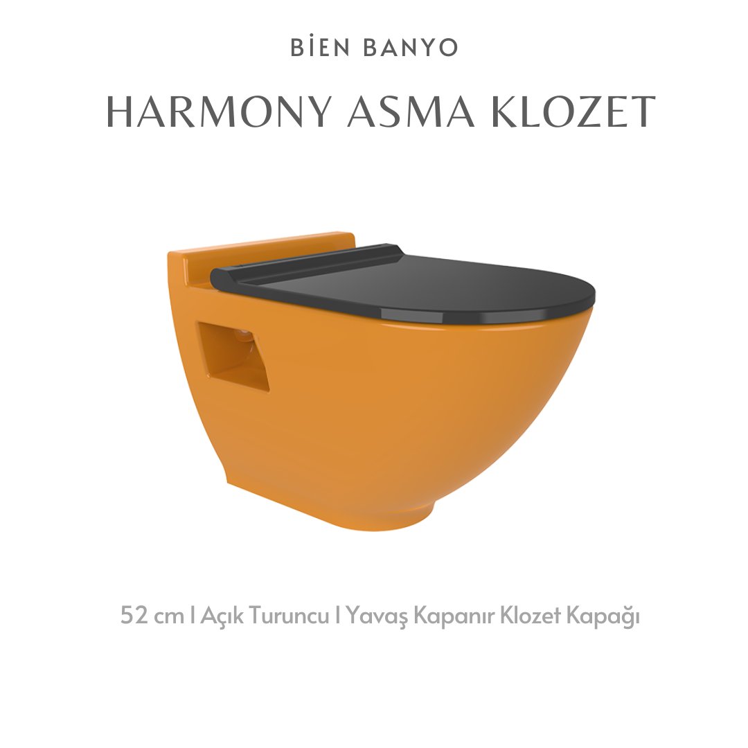 Bien Banyo'dan banyolara renk getirecek Harmony Asma Klozet, yuvarlak hatlı tasarımı ve  yavaş kapanan mat siyah klozet kapağı ile kafe, restoranlara uygun bir asma klozet...
#armaseramik #bienbanyo #banyoyenileme #bienbanyoasmaklozet #bienbanyoharmonyklozet #turuncuklozet