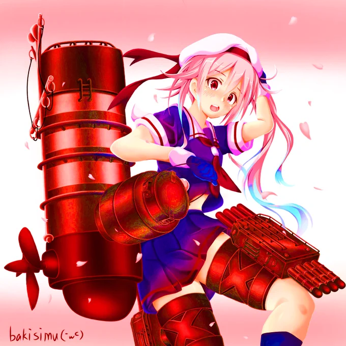 #絵を彩度100にすると超派手春雨の真っ赤具合が好きだな 