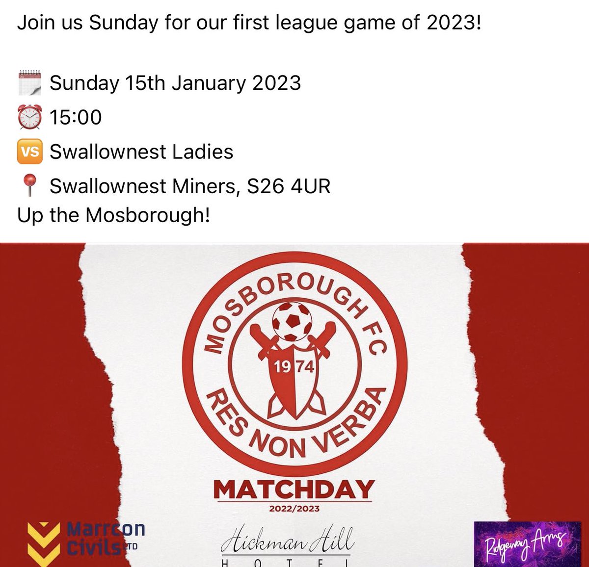 MosboroughLFC's tweet photo. @markgrear @Mosborough_Yel As it stands our game is on! https://t.co/urFML2Q4ec