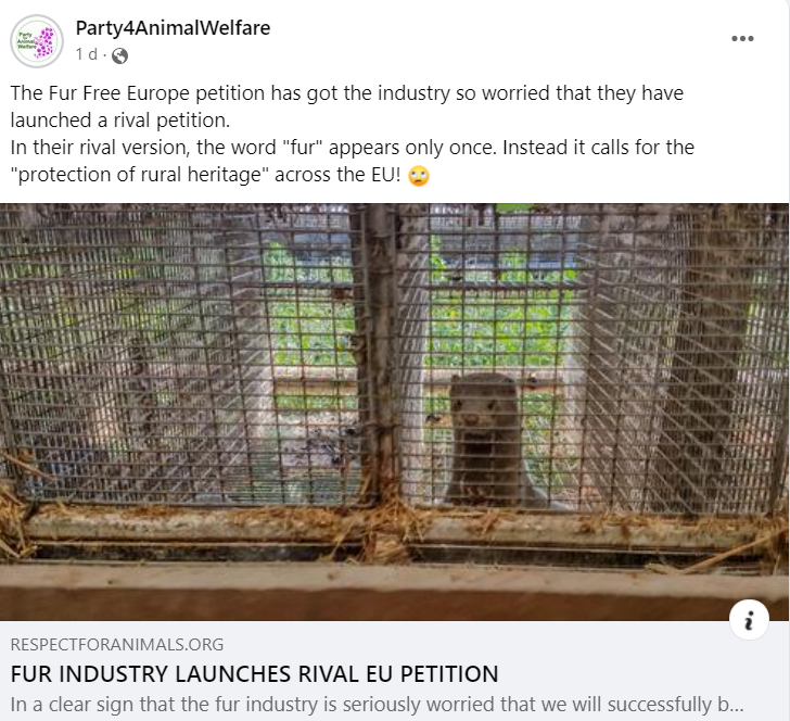 AnimalPartyIE's tweet photo. The #FurFreeEurope petition has got the industry so worried that they have launched a rival petition.
In their rival version, the word "fur" appears only once. Instead, it calls for the "protection of rural heritage" across the EU! 🙄 https://t.co/EUL6igLOs8
#respectforanimals https://t.co/gopvjfVBpH