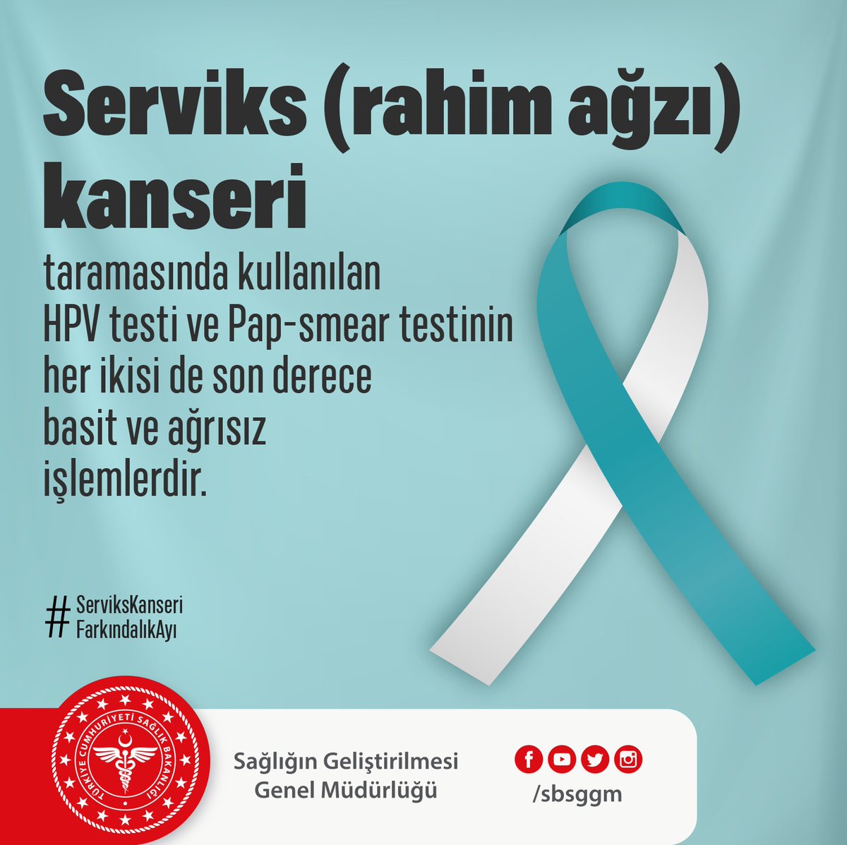 sbsggm's tweet photo. Serviks (rahim ağzı) kanseri taramasında kullanılan HPV testi ve Pap-smear testinin her ikisi de son derece basit ve ağrısız işlemlerdir. #ServiksKanseriFarkındalıkAyı https://t.co/q0GQu40R8H