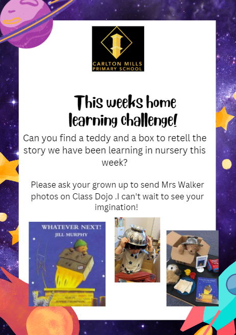 Carlton_MillsPS's tweet photo. Nursery home learning challenge. #Imgination #WhateverNext https://t.co/KdjDTk3dhj