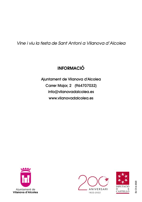 Vilanova d’Alcolea es prepara per a Sant Antoni 2023! 🔥

La celebració tindrà lloc el dissabte i diumenge 21 i 22 de gener. 😊

Compartim la programació de la festa a les imatges. ⬇️

T’esperem! Vine i viu la festa de Sant Antoni a Vilanova d’Alcolea! 🤩

#VilanovadAlcolea