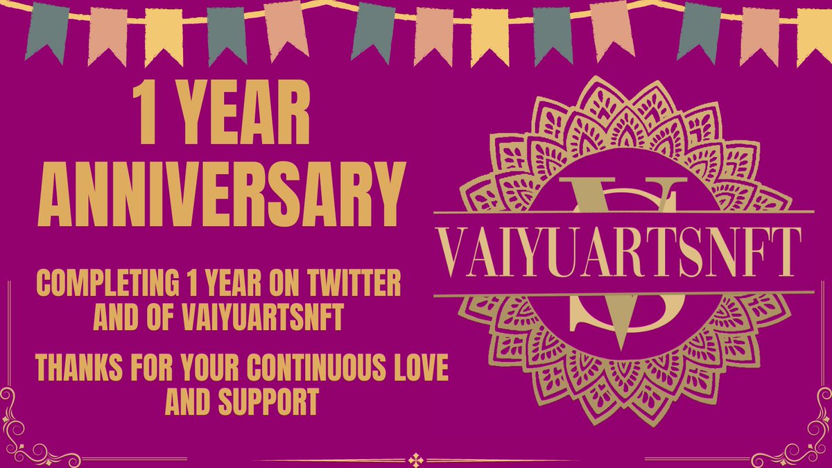 One year ago today, I began my journey as an #NFTartist on Twitter and also started VaiyuArtsNFT Time flies when you're creating and sharing digital art with the world🥺💛
Thank you to all the supporters, collectors, and fellow creators who have made this journey so rewarding💛.