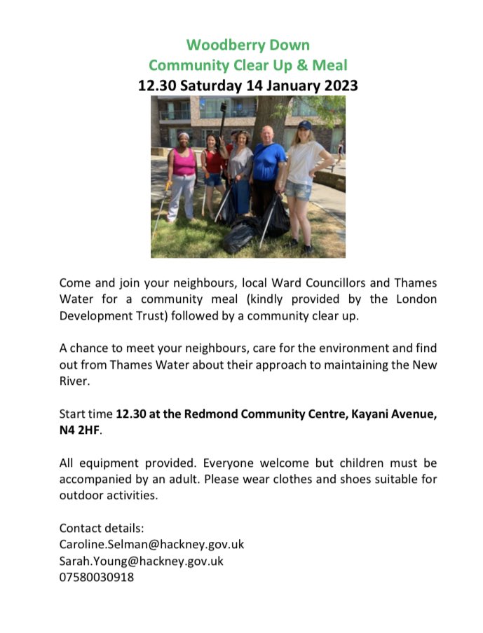 The weather’s going to cheer up later in time for our Woodberry Down lunch and New River clear up with @thameswater @WDCOResidents @CarolineSelman @WoodberryDown_ @WoodberryDnLab