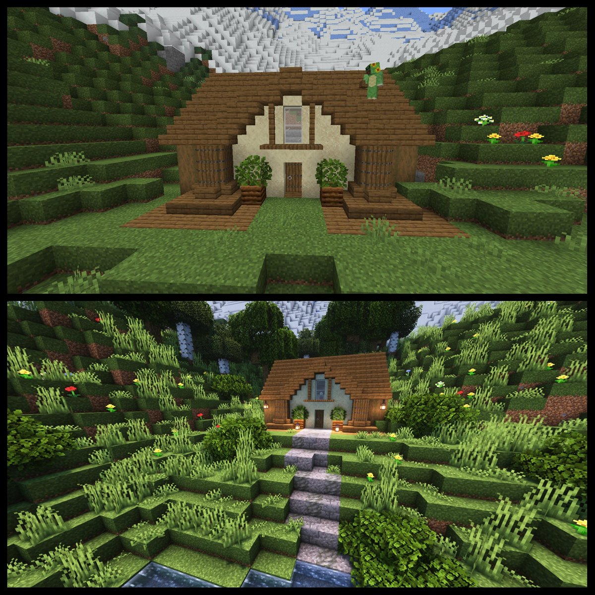 weirdgameturtle's tweet photo. Gotta love a good before and after and shaders! 😁 Still beginner with all things building in Minecraft but pretty stoked with this build. #Minecraft #minecraftbuild #madeincreative #shaders https://t.co/hOEstXJAG9