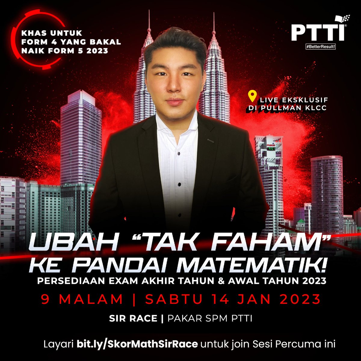 PTTIOfficial's tweet photo. Korang nak tak ubah "Tak faham" kepada "senangnya!" masa buat soalan exam Matematik? Malam ni Sir Race nak kongsi dan beri Tips untuk korang pandai Matematik! Terhad untuk 500 pelajar terawal sahaja. 
.
https://t.co/QxA8nry9le https://t.co/ennP77G2RY
