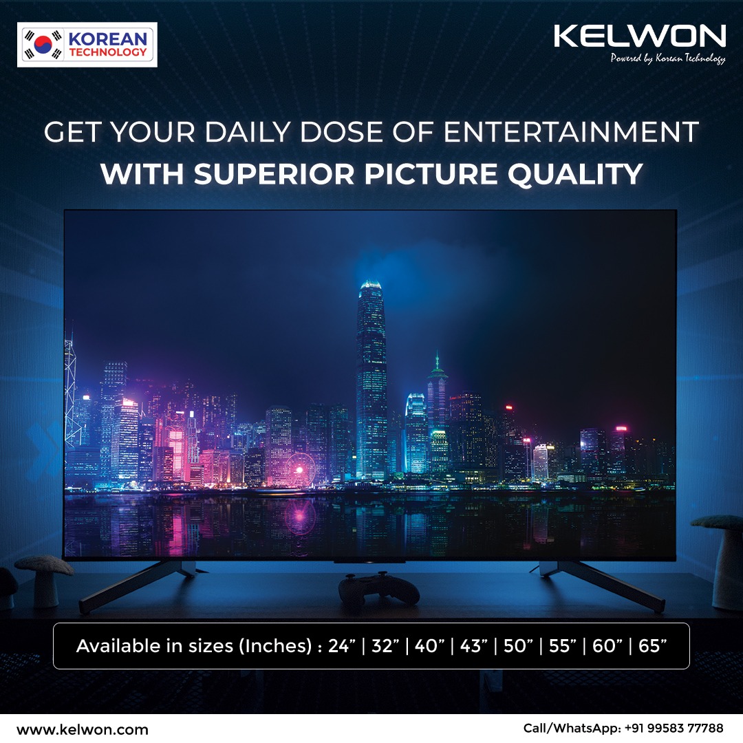 KelwonIndia's tweet image. #KELWON, powered by #KoreanTechnology, presents #LEDTVs, with realistic peaks of brightness, accurate &amp;amp; incredible shadow details.
Visit us: kelwon.com
Call: +91-9958377788
#KelwonLEDTV #SmartLED #UltraThin #UltraLight #FullHD #FramelessScreen #KELWONTV  #Innovation