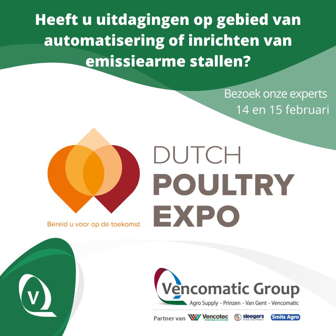 VencomaticGroup's tweet photo. Samen staan we sterker bij de Dutch Poultry (14-15 feb). Kom en bezoek ons met onze partners @Wouters Vencotec, @Sleegers Farm Equipment en @Smits Agro
Maak een afspraak https://t.co/llsZ1hFf2e 
#dutchpoultry #stikstof #ecoaircare #Meggsius #vangent #Prinzen #vencomaticgroup https://t.co/UrkUnX7eDz