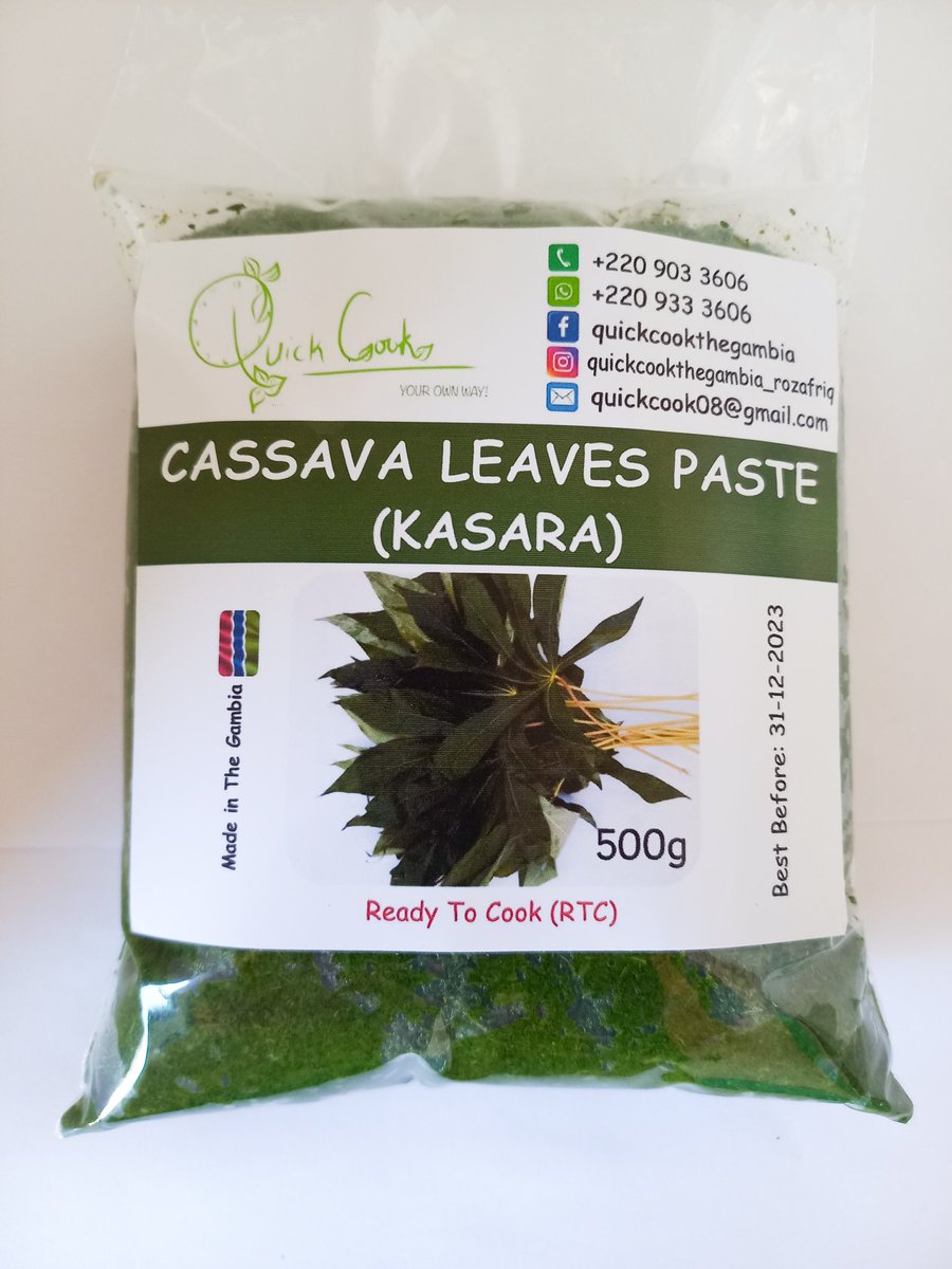 Cassava Leaves Paste available at shop in Kotu.Spend less hours in the kitchen with Quick Cook, making cooking easier your own way.

#quickcook #quickcookgambia #readytocook