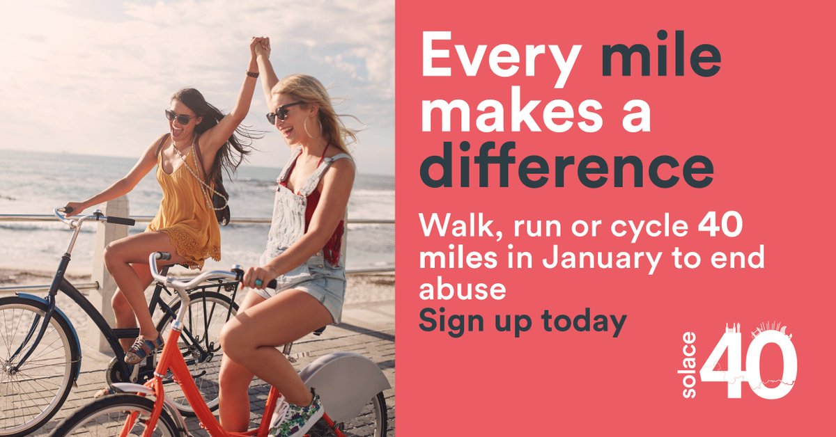 SolaceWomensAid's tweet photo. Solace 40 is BACK! Our challenge is back for its 4th year. Help us end abuse in 2023 by walking, running or cycling 40 miles across January for our 40 safe accommodation sites in London. Sign up now https://t.co/6IlckDqfny #TeamSolace #Solace40 https://t.co/IFLJgCT3sl