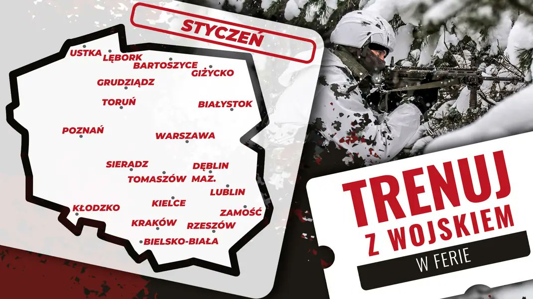 MON_GOV_PL's tweet image. Od dziś do 25 lutego, w całej Polsce ruszają bezpłatne, jednodniowe szkolenia wojskowe dla ochotników. To druga edycja projektu #TrenujzWojskiem, tym razem pod hasłem „Trenuj z wojskiem w ferie”.