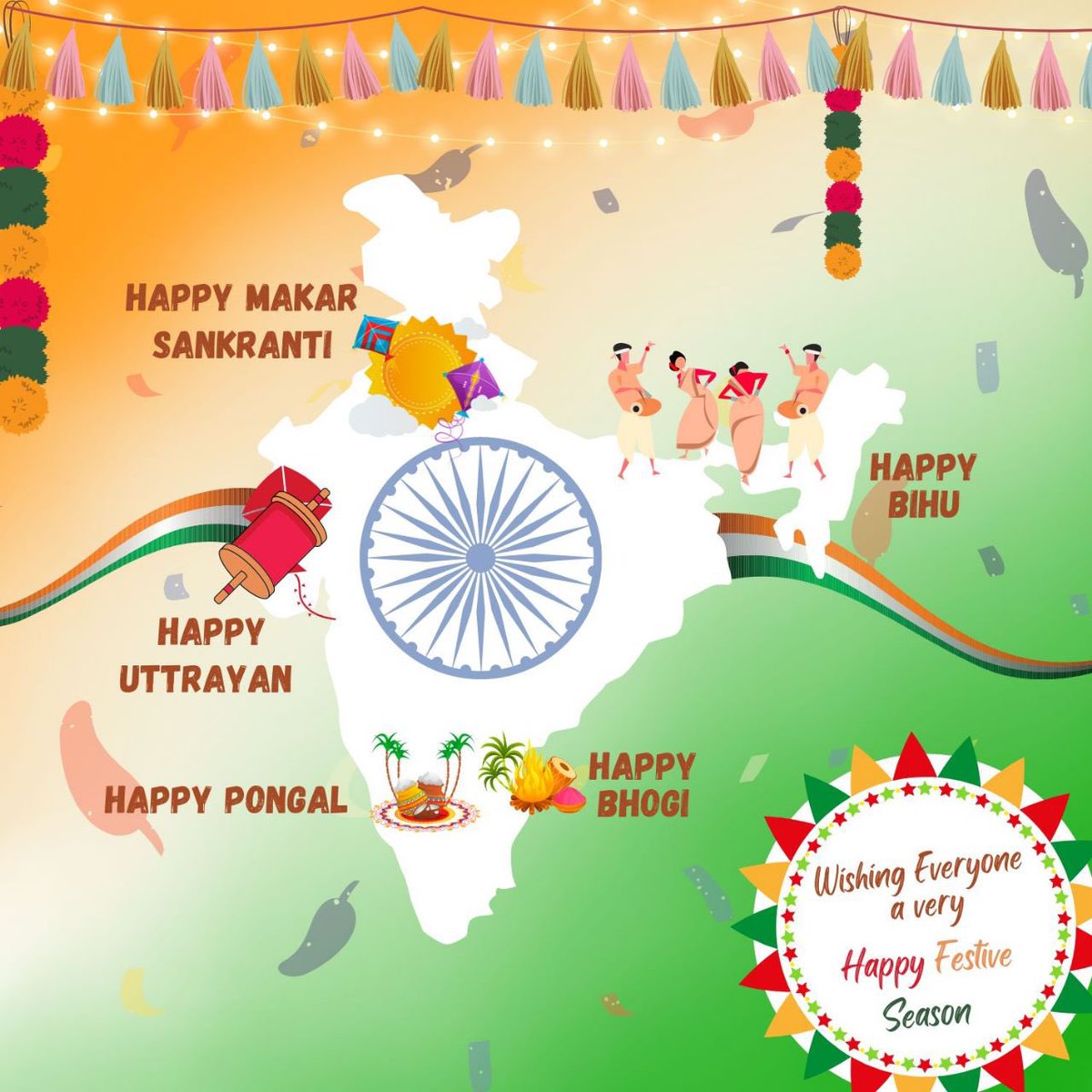 AIRAAAOFFICIAL's tweet photo. Warm greetings on the auspicious occasion of Makar Sankranti, Pongal, Bhogi, Magh Bihu and Uttarayan.  
May all these harvest festivals bring prosperity and happiness in everyone’s life.
#MakarSankranti #Lohri https://t.co/nzfdbcfF1Z