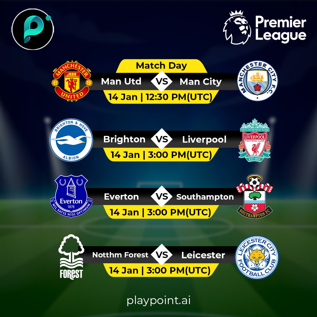 Who will be kicking off today's match? 🍿 

#ManUtd  🆚 #ManCity
# Brighton🆚 #Liverpool
#Everton   🆚 #Southampton
#NotthmForest 🆚 #Leicester

Login playpoint.ai &amp; answer the questionnaires.

#Arbitrum #Playpoint #PlayToEarn #blockchain #BTC  #Binance  #PremierLeague
