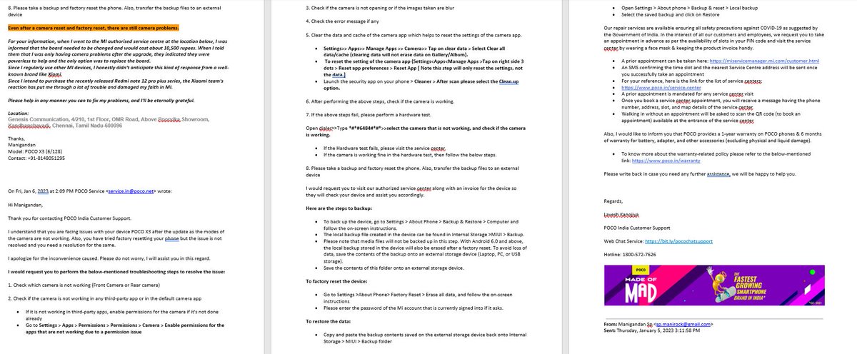 spmanigandan94's tweet image. My front camera, rear wide camera, and rear portrait camera are no longer functional due to the MIUI security patch update issue. Email escalated already, but that was useless. #pocoX3

#POCOupdateissue  #TrustBroken
@jain_nu @XiaomiIndia @POCOGlobal @IndiaPOCO @Xiaomi  @leijun