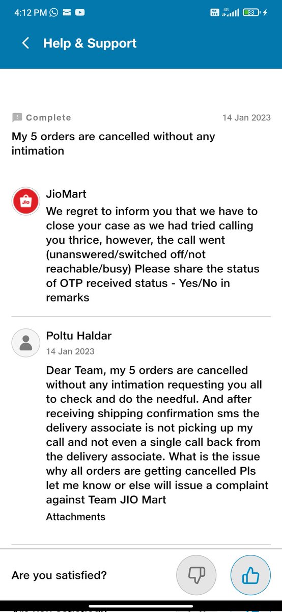 @JioMart_Support @JioMart no call received still i got this msg in my JioMart app what is this Team #Jiomartfraud