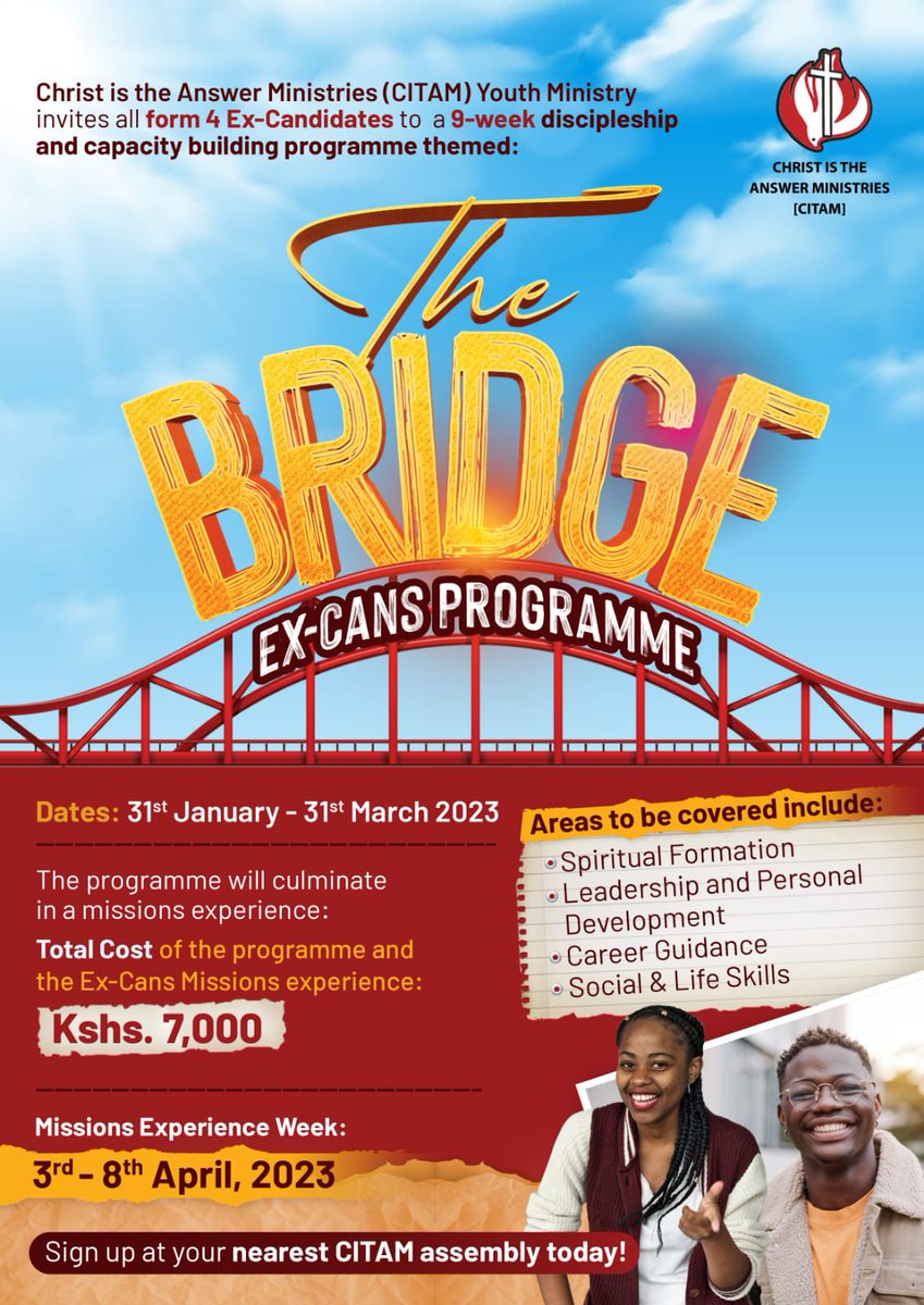 No Ex-Candidate should miss this powerful program!. All the parents are invited to register their children during our services tomorrow at Park Lane, next to Light Academy Nyali.
<a href="/Jngochi/">Jotham Munene</a>
<a href="/FednarndPonga/">F. M. Ponga</a>
<a href="/mwabonjes/">Shadrack Mwabonje</a>
<a href="/malecheric/">Eric Maleche</a>

#InHisPresence
#WhereChristIsOurAnchor