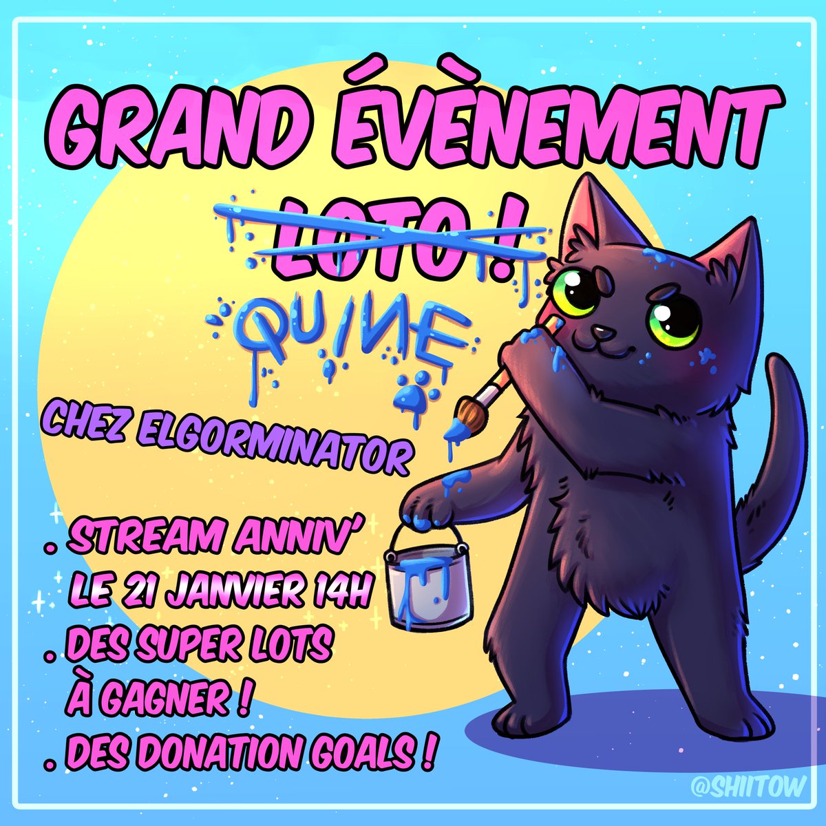 ElGorminator's tweet photo. Le 21 janv, on va faire un grand quine (loto) sur twitch, avec plein de lots supers cools à gagner que je suis allée chercher chez des artistes et artisants de la plateforme. Ça va être super cool alors j'espère vous y voir ! Ambiance salle des fêtes assurée !🥳🥳 https://t.co/L9yK9JWVZC
