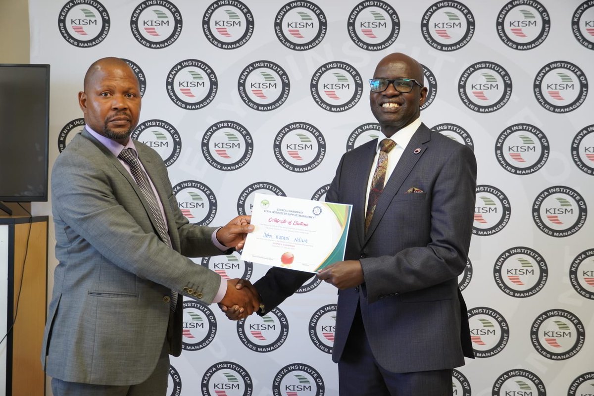 JNKarani's tweet photo. Receiving the certificate of nomination after being voted in as Chairman-elect KISM. I thank you all for your overwhelming support to continue the journey of transforming KISM and the Supply Chain Management Profession in Kenya and beyond for the next three years. https://t.co/cwqzAKsQKx