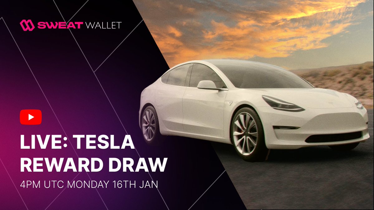 SweatEconomy's tweet photo. On Monday 4pm UTC, we will choose the winner of the @Tesla on Youtube Live! 

📺Tune in for our biggest giveaway yet!
https://t.co/G1ipqJTH6b https://t.co/t5uJ9W0ZSW