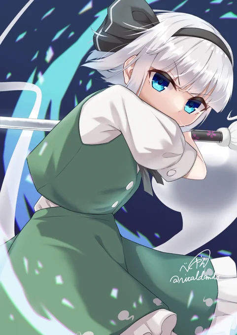 妖夢ちゃんが剣を構えているイラストです#TLに深刻な斬撃ポーズ不足 