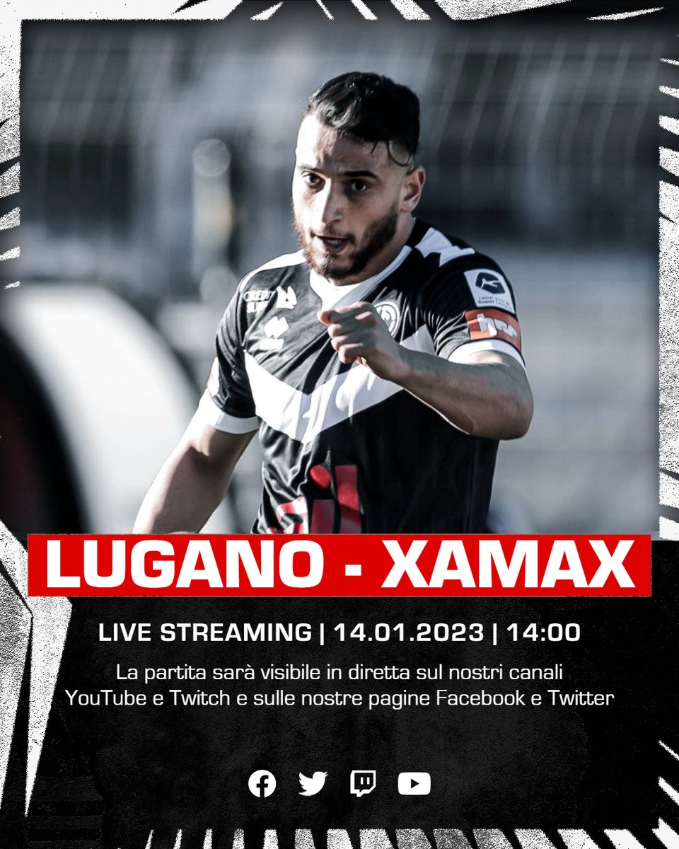 FCLugano1908's tweet photo. ⚪⚫ L'amichevole contro lo Xamax a Cornaredo sarà visibile in streaming sui nostri canali YouTube e Twitch e sulle nostre pagine Facebook e Twitter ⚽
📺 Live streaming ➡️ https://t.co/FkfneIjHSi
#fclugano #lugano #FCL #LUGXAM #LuganoXamax https://t.co/ail3itkoxO