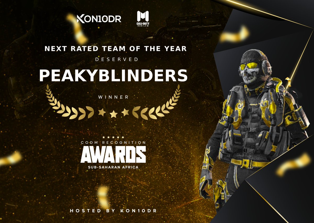 PkyBlinders's tweet photo. Big win for our team! 

Bagged 3 awards out of 9 categories we were nominated in. 

Thanks to all who recognized our players &amp; management's hard work. 

Shoutout to @CODMAFRICA for providing the platform for us to shine.

 #CoDMobile女子 #CoDMobile好きと繋がりたい #COD #CoDMobile https://t.co/4RSzTG0fSz