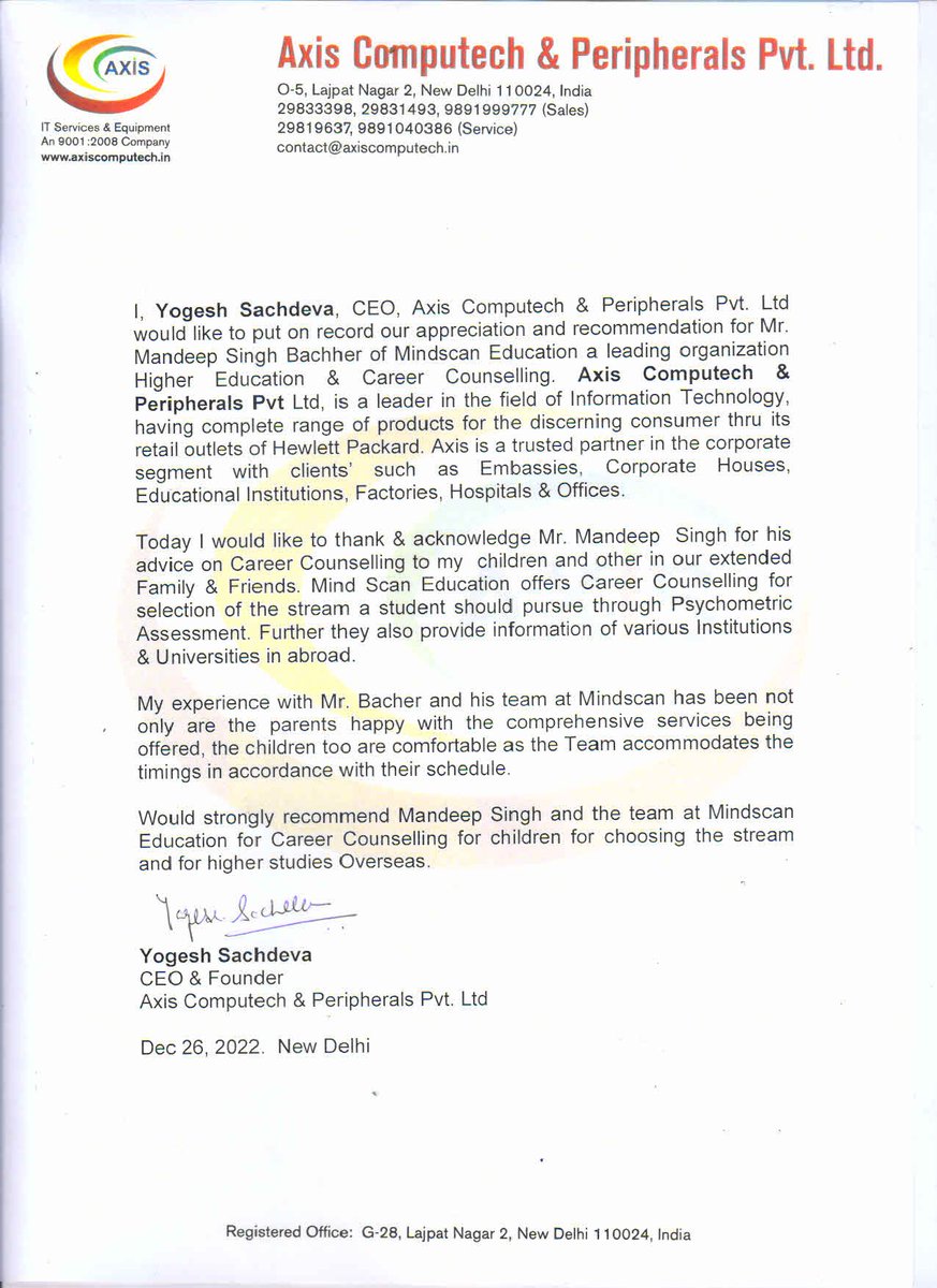 msbachher's tweet photo. Stoked to receive this testimonial from Yogesh Sachdeva, basis his experience and the feedback he's received from the 15 + students he'd referred to us. #mindscan #studyabroad #highereducation #careercounselling #guideyourchild #summercourses #prepforsuccess #17500stories https://t.co/Je9U1PD8EW