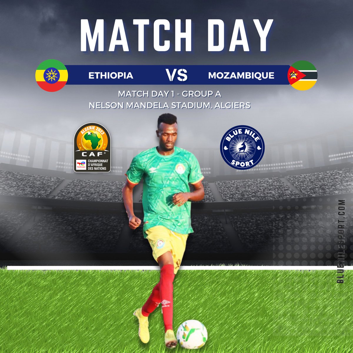BlueNileSport's tweet photo. ⚽️ IT'S MATCHDAY! ⚔️
Come on, Walias! 🟢🟡🔴
🇪🇹 🆚 🇲🇿
🏟️ Nelson Mandela Stadium, Algiers
Follow @bluenilesports ғᴏʀ ᴇᴠᴇʀʏᴛʜɪɴɢ ᴀʙᴏᴜᴛ Eᴛʜɪᴏᴘɪᴀɴ Fᴏᴏᴛʙᴀʟʟ. 
#Ethiopia #CHAN2022 #CAF #Africa #Algeria https://t.co/ceYmXg2XzS