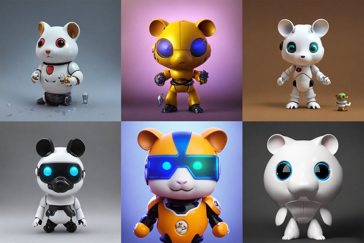 ロボハムがツボだったので呪文整理して改めて出力🐹
いろんな解釈？があって面白い。一番好きなのは左上のやつ。
#AIart