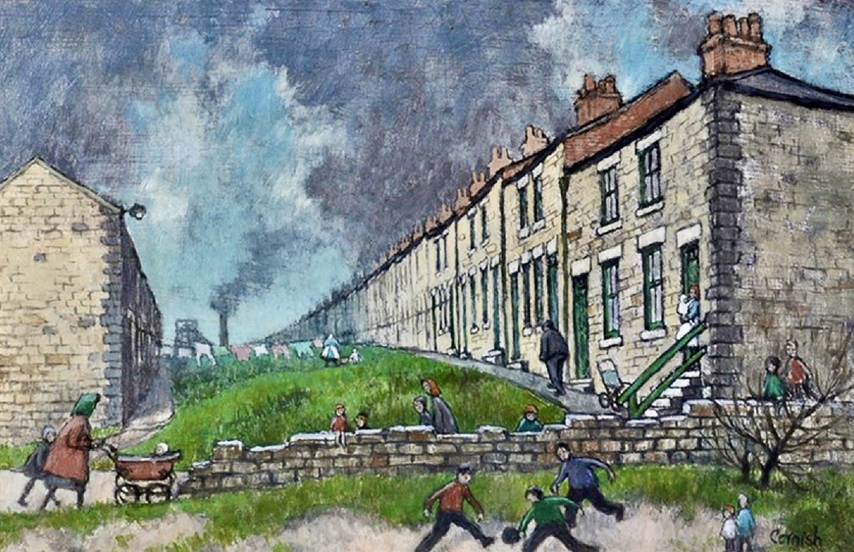 GrimArtGroup's tweet photo. Salvin Street, Croxdale Colliery by Norman Cornish (1919-2014) https://t.co/5PX9vokVCY