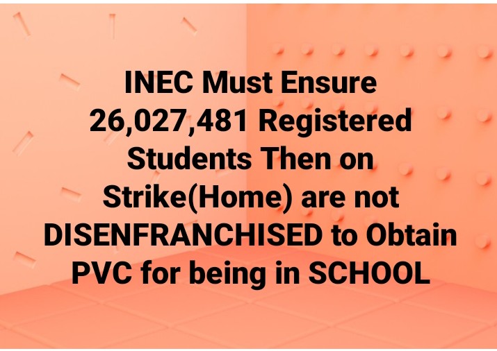 SpeakOutAfrica_'s tweet photo. Dear @inecnigeria,
26m Students Vote Must Count 2023. Give holiday to travel home for PVC OR create collection point in schools. Students will not suffer 4 bad governance (strike).
#It'sTheirRIGHT2Vote
#EveryVoteMustCount
#SayNoToDisenfranchisement
@UNDPNigeria
@EUinNigeria https://t.co/Wb2ZnmPM4l