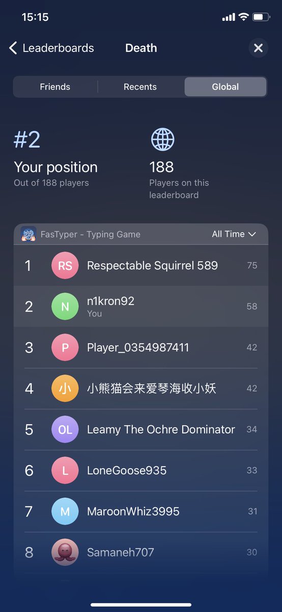 Fast_Type_ios's tweet image. Here some leaderboards ❤️