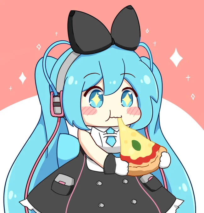 ピザを食べるまくはりちゃん 