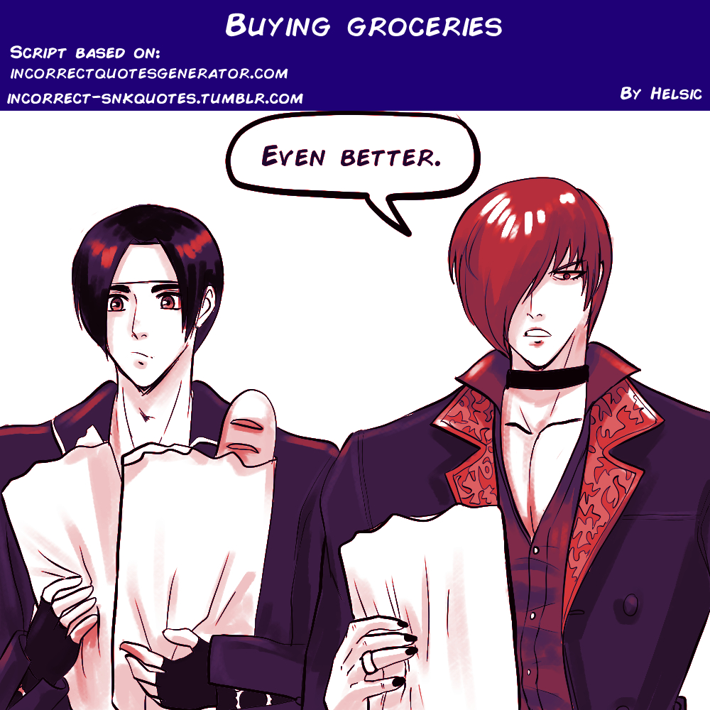 helsic's tweet photo. When Chizuru ask them to get groceries 😂.

#Kyokusanagi #Chizurukagura #Ioriyagami #KOFXV #fancomic https://t.co/CqbHzs5xEo