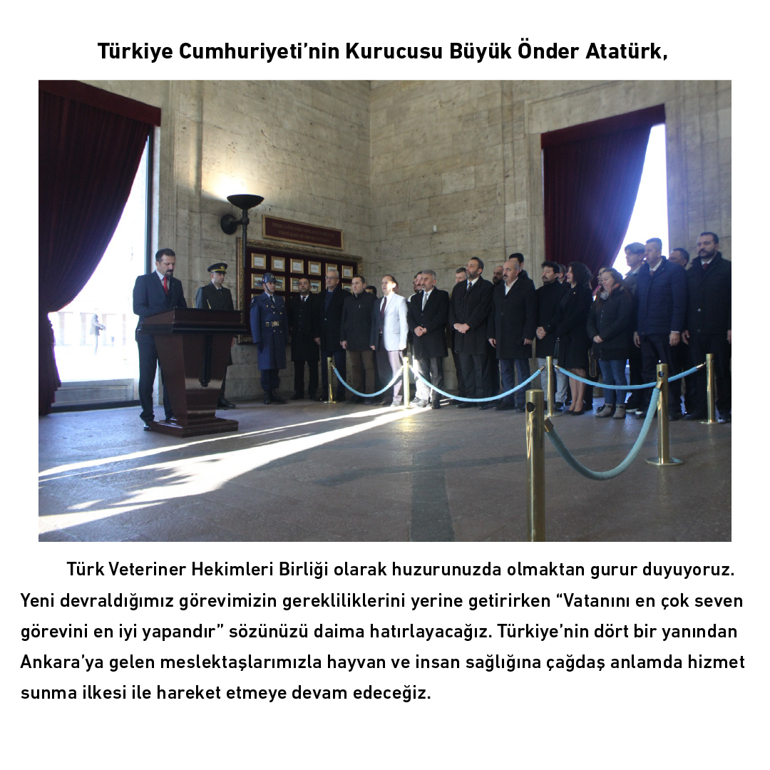 merkezkonseyi's tweet photo. Türkiye Cumhuriyeti’nin Kurucusu Büyük Önder Atatürk, 
Türk Veteriner Hekimleri Birliği olarak huzurunuzda olmaktan gurur duyuyoruz. Yeni devraldığımız görevimizin gerekliliklerini yerine getirirken “Vatanını en çok seven görevini en iyi yapandır” sözünüzü daima hatırlayacağız. https://t.co/T4szxvRPrR