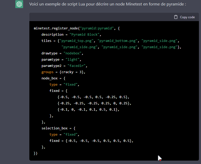 kentelTICE's tweet image. Quand chatGPT fait le boulot à ma place dans #minetest 😲