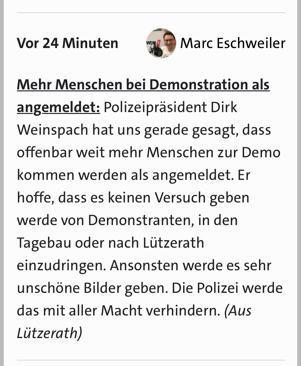 Bollobuum's tweet photo. Unschöne Bilder? Droht der Polizeipräsident da etwa, mit noch mehr Polizeigewalt in #Luetzerath ? 

Zum Live -Ticker: https://t.co/GqaI1MrAyU

#LuetziBleibt #Luetzerathbleibt #LuetziUnraeumbar #LuetzerathUmraeumbar https://t.co/LqLno4QVEK
