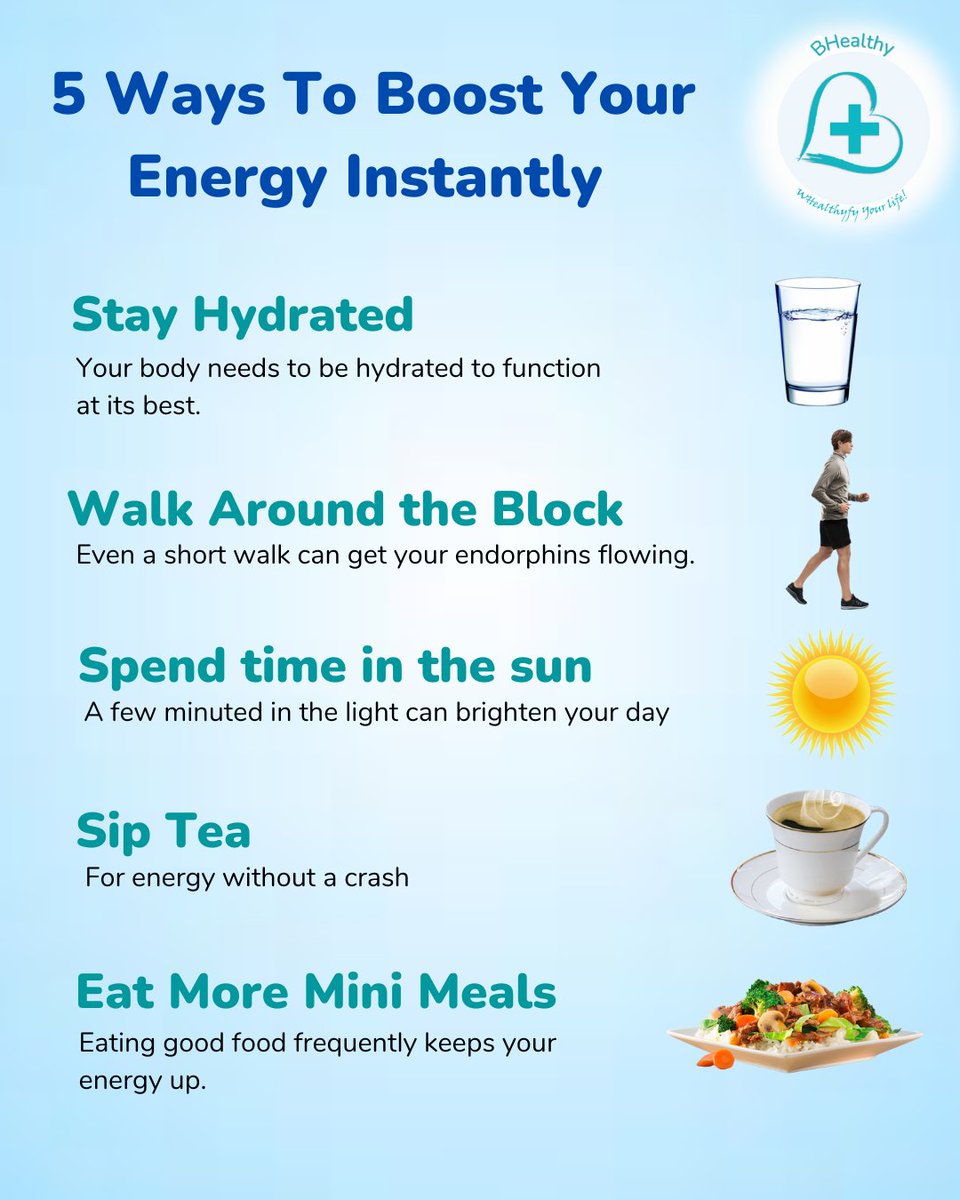 Here are some ways to boost your energy Levels Instantly! 
 
Source: surl.li/eiurq 
 
#WHealthyfy #BHealthy #healthcare #healthtips #healthylifestyle #boostenergy #wellness #besthealthtips #healthyeating #healthcareservices #healthybody