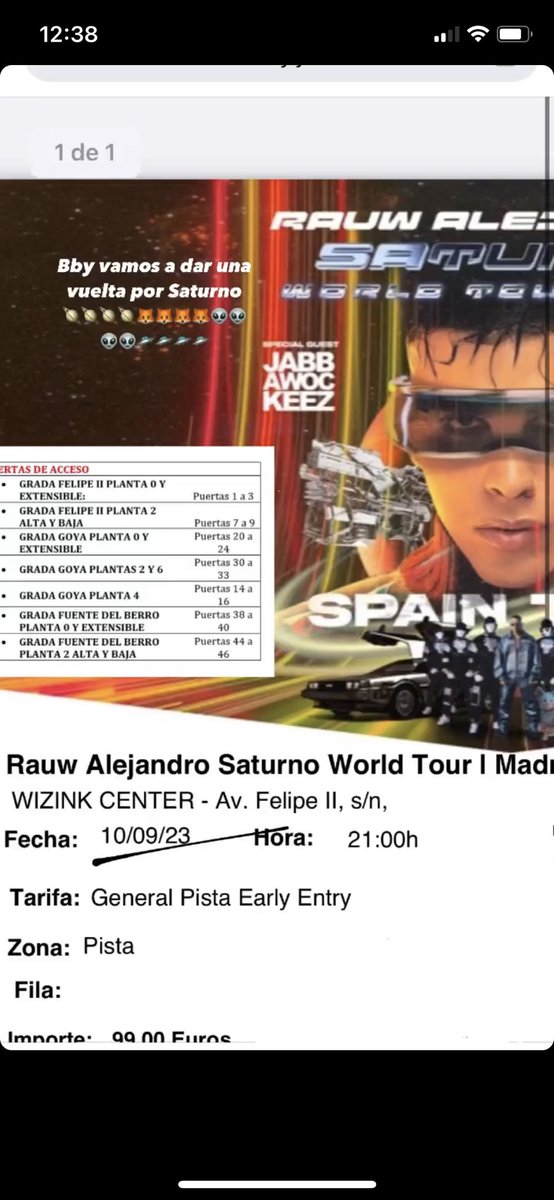 Bby vamos a dar una vuelta por Saturnooooo🪐🪐🛸🛸👽👽🛸🛸🪐🪐🦊🦊👽👽
<a href="/rauwalejandro/">RAÚL</a> 
AAAAAAYYY YA LAS TENGO!!!!
Por cierto,la entrada es en Pista y voy solita,alguien por aquí que vaya y lo pasemos bien por SaTOURno????