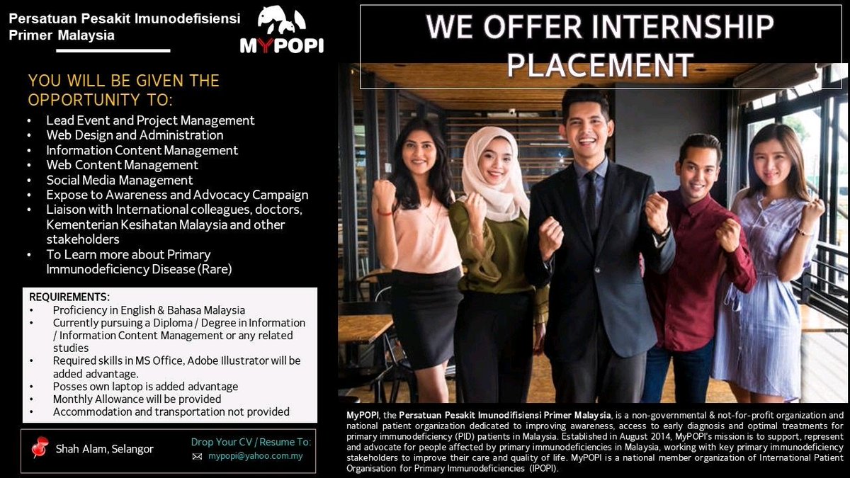 lostpaedsdoc's tweet photo. #MyPOPI or Malaysian Patient Organisation for Primary Immunodeficiency is offering #internship #part-timers 🇲🇾

Send cv to mypopi@yahoo.com 

#Immunology #Immunodeficiency https://t.co/szfJSWNrwI